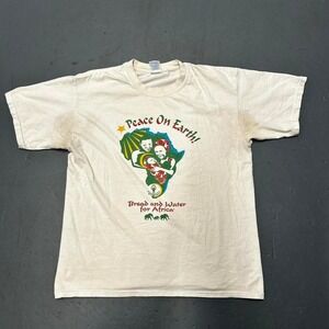 Vintage late 90s/2000s Peace on Earth Africa white graphic tee shirt tshirt